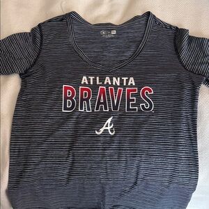 New Era Atlanta Braves Women’s Striped Shirt - Navy and Red Size L